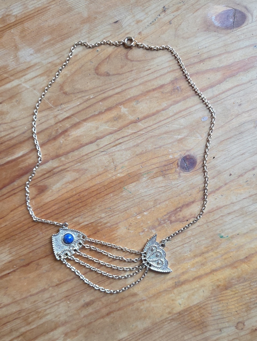 Sarah Coventry 70s Gold Tone Angelfish Multi Strand Bib Necklace Mermaidcore